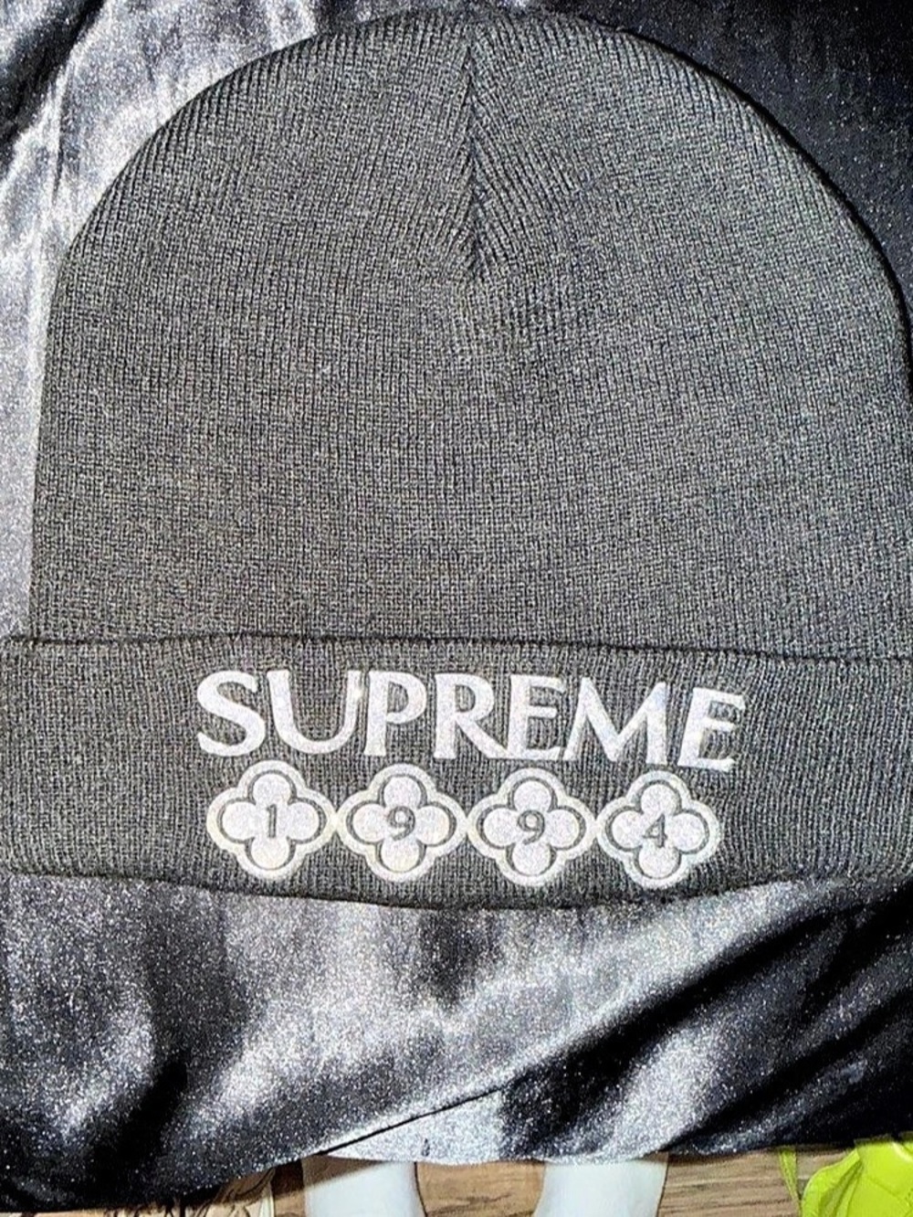 Supreme Embroidered Flower Beanie in Black